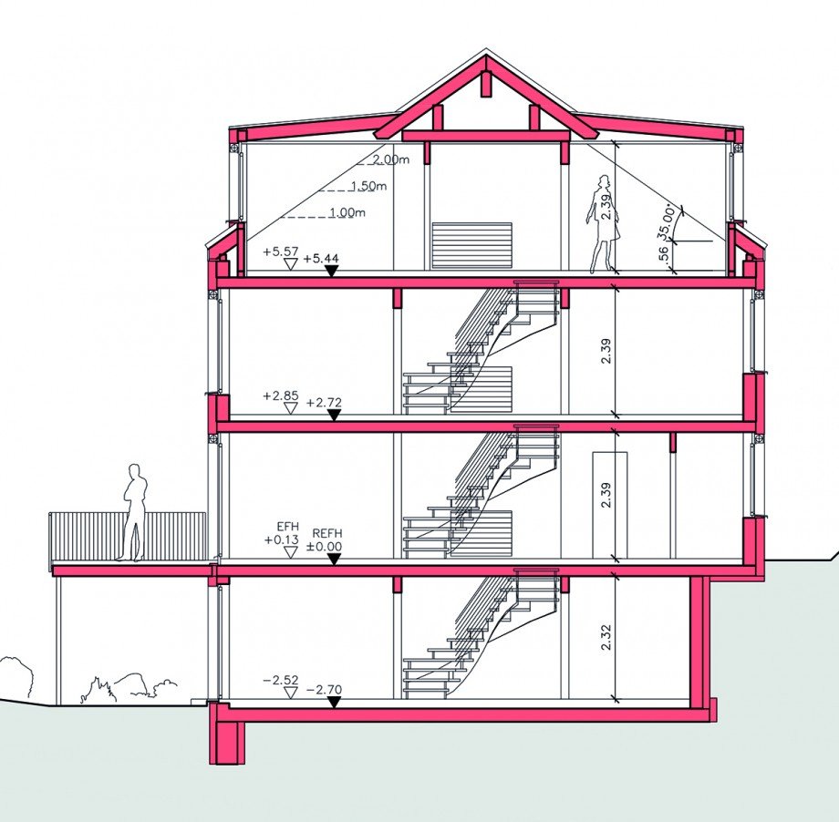 Schnitt Einfamilienhaus Weissach / Flacht