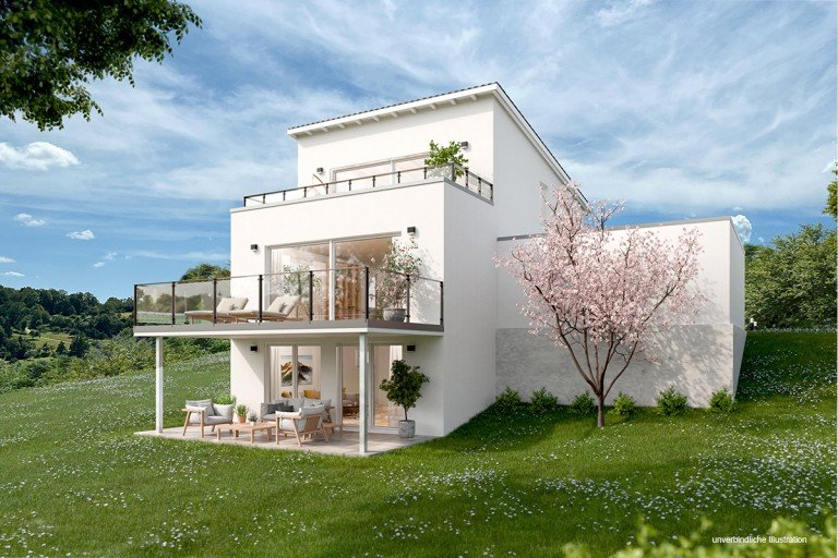 Ansicht Ostelsheim Einfamilienhaus Traumhaftes Wohnen in unverbaubarer Aussichtslage Modernes EFH in Ostelsheim. Mit Doppelgarage