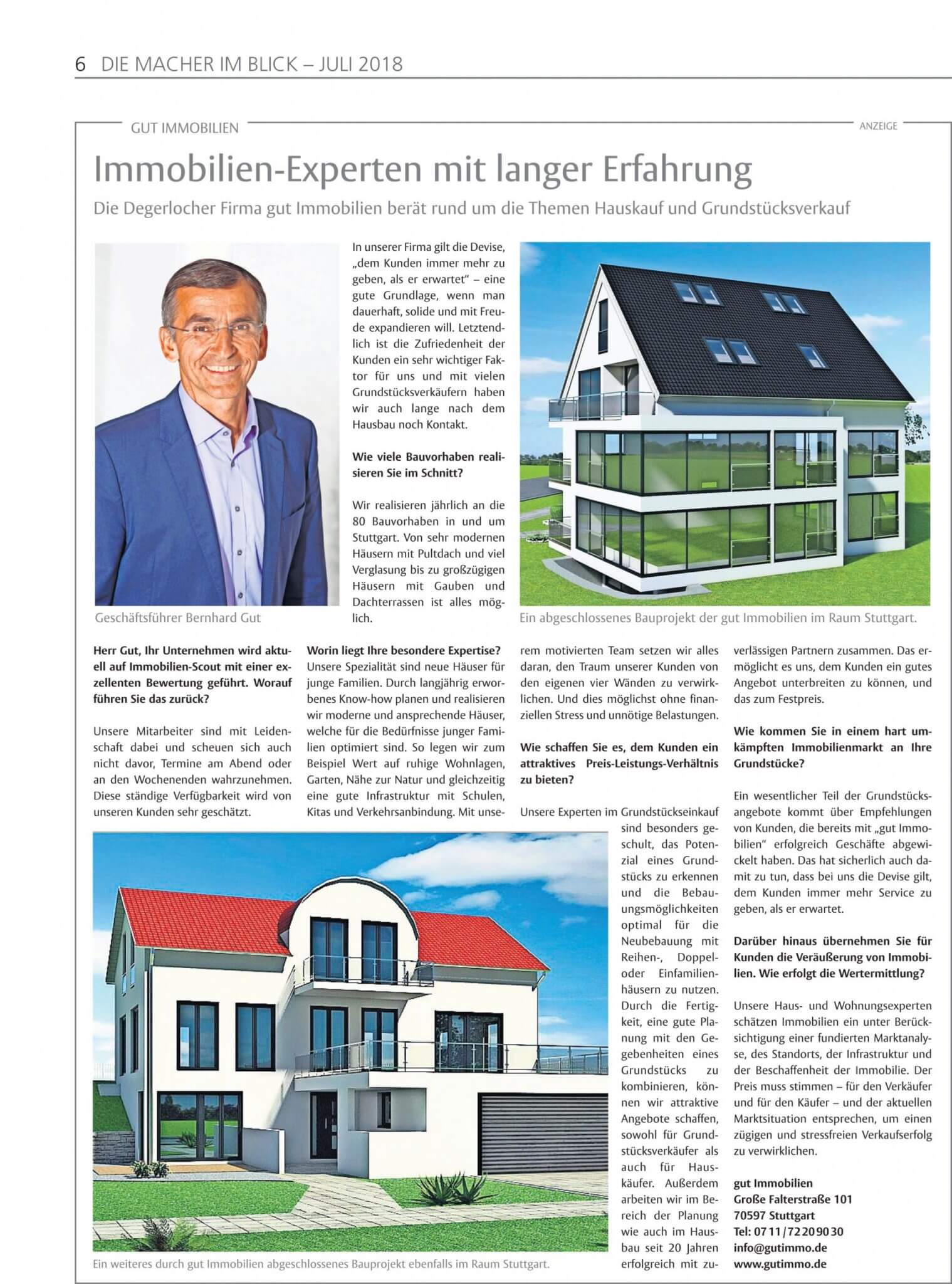 Artikel der Stuttgarter Zeitung über gut Immobilien