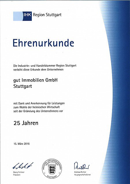 IHK Ehrenurkunde von gut Immobilien 